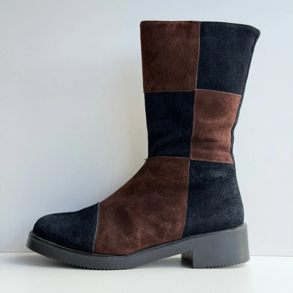VTG Y2K Patchwork Hush Puppies‎ Boots Women 8.5 Brown Suede Waterproof Canada